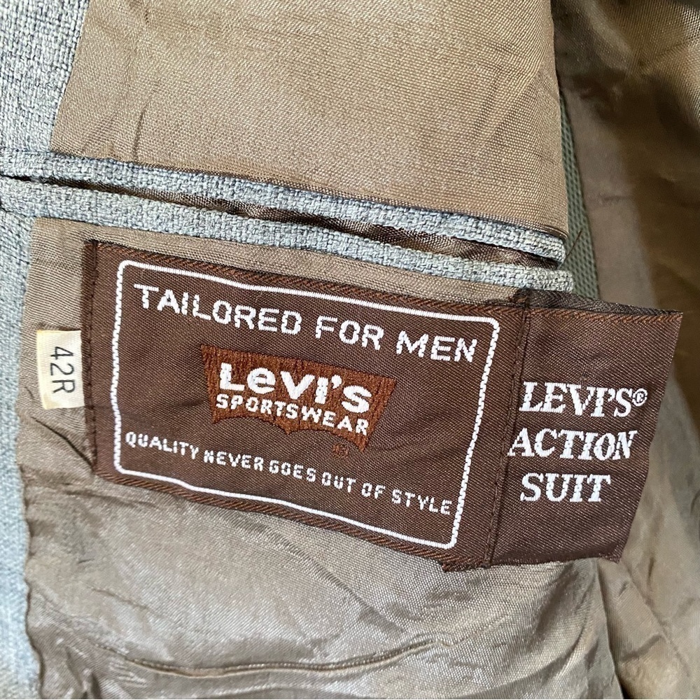Vintage Pantsuit LEVIS Action Suit Gray Polyester Blazer Slacks Retro Mens 42R - Picture 4 of 10